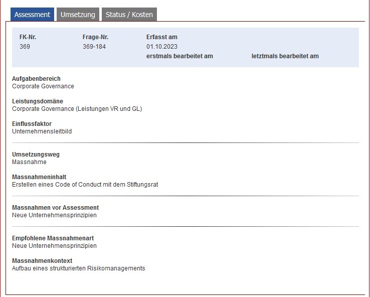 Massnahmen & Projektplanung Detailsansichten